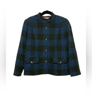 Pendleton Blazer Size M Jacket Virgin and Lamb Wool Lined Plaid Blue Black